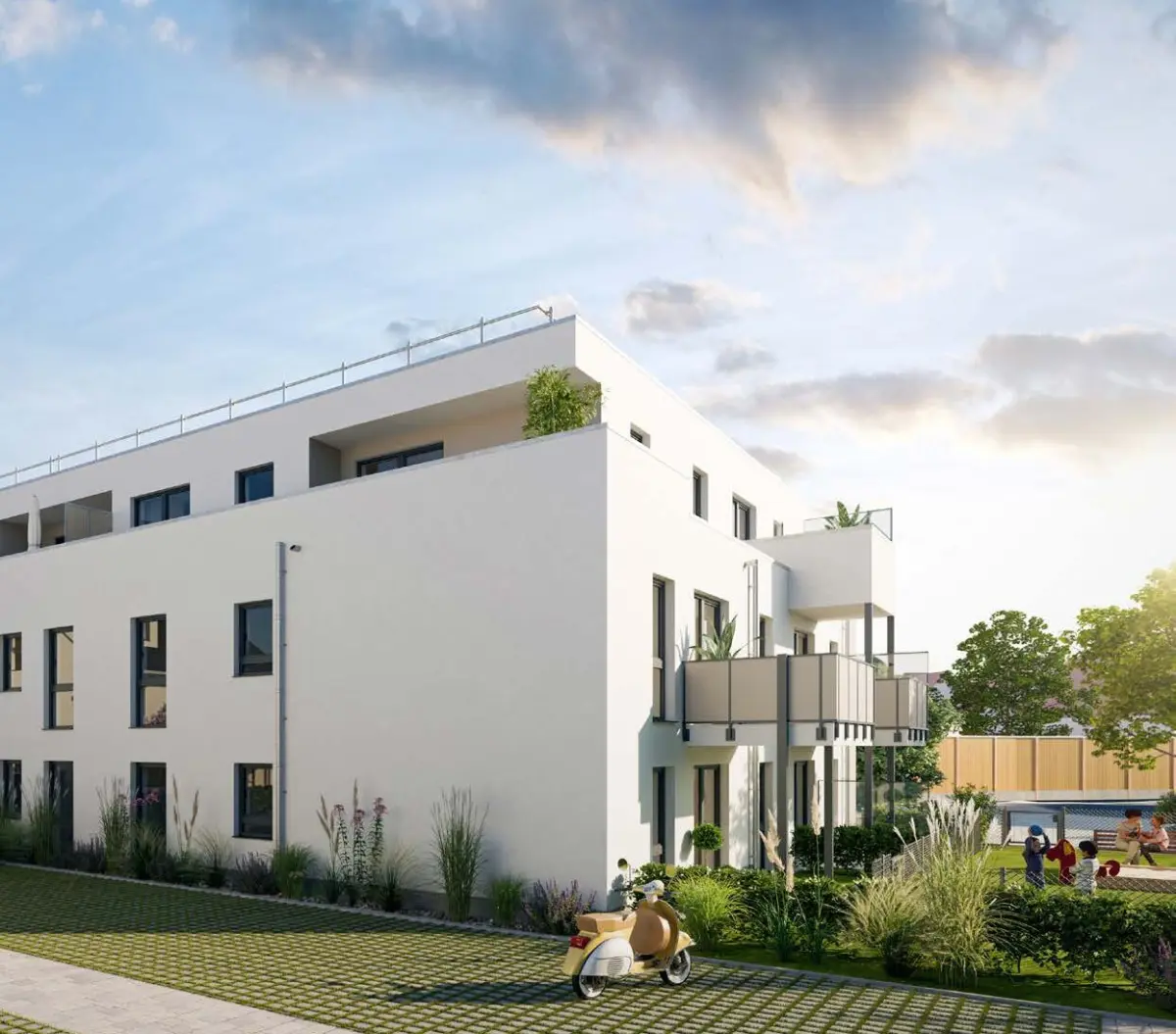 Visualisierung Haus 2 der Neuen Mitte Feucht mit Dachterrasse